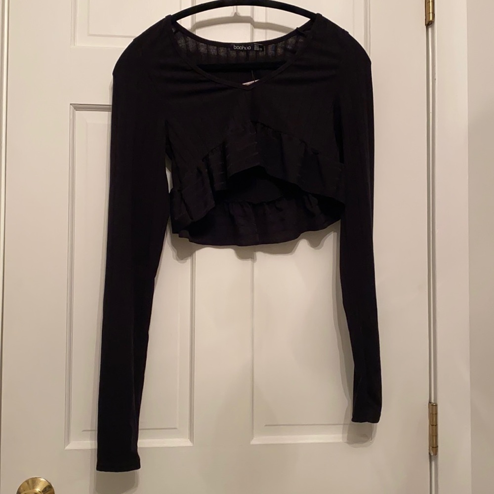Long Sleeve Peplum Crop Top